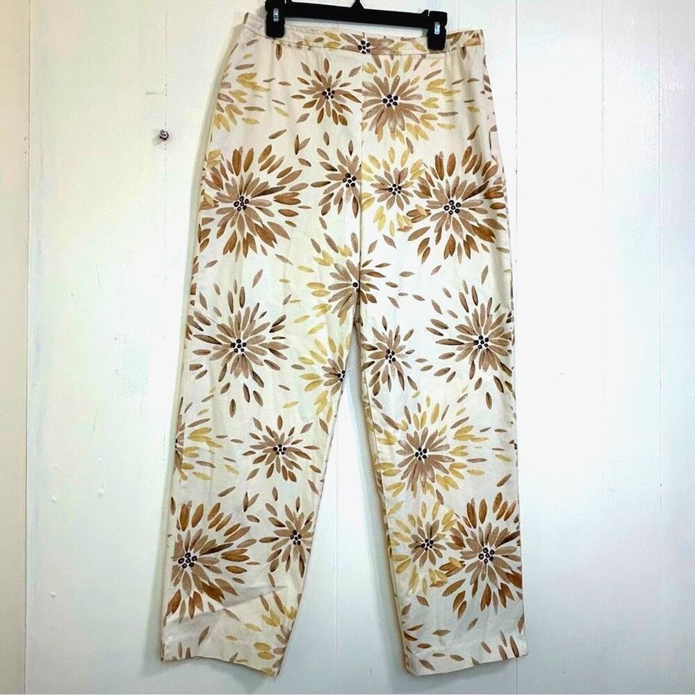 TALBOTS Vintage Pants Size 12 Tan Floral Stretch Cotton Hight Waist Ankle Pants